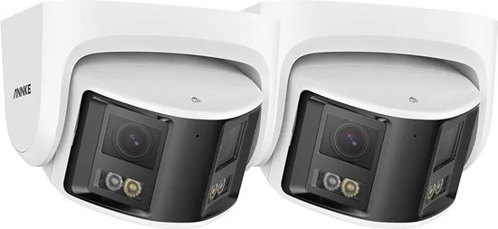 Beveiligingscamera - Beveiligingscamera's voor binnen - Security - Beveiliging - 2 Camera's - Bewakingscamera voor buiten - Outdoor - IP camera - 4K - 180 graden - 8MP - Dual lens - Wit van Merkloos