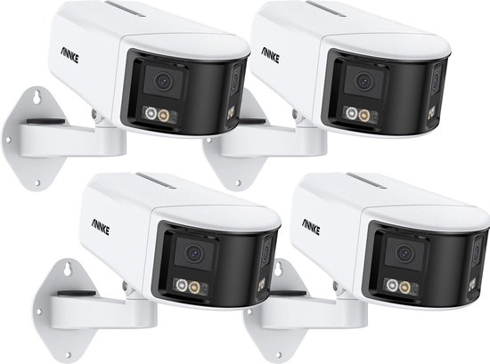 Beveiligingscamera - Beveiligingscamera's voor binnen - Security - Beveiliging - 4 camera's - Bewakingscamera voor buiten - Outdoor - IP camera - 4K - 180 graden - 8MP - Dual lens - Wit van Merkloos