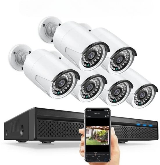 Beveiligingscamera - Beveiligingscamerasysteem - Camerabewaking - 8CH POE Camera Kit - 5MP NVR - Nachtzicht - Weerbestendig - AI Bewegingsdetectie - Binnen en Buiten - 6 Camera's - 4T Ingebouwde HDD van Merkloos