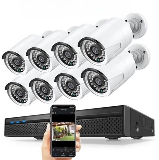 Beveiligingscamera - Beveiligingscamerasysteem - Camerabewaking - 8CH POE Camera Kit - 5MP NVR - Nachtzicht - Weerbestendig - AI Bewegingsdetectie - Binnen en Buiten - 8 Camera's - 1T Ingebouwde HDD