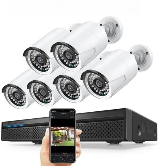 Beveiligingscamera - Beveiligingscamerasysteem - Camerabewaking - 8CH POE Camera Kit - 8MP NVR - Nachtzicht - Weerbestendig - AI Bewegingsdetectie - Binnen en Buiten - 6 Camera's - 4T Ingebouwde HDD