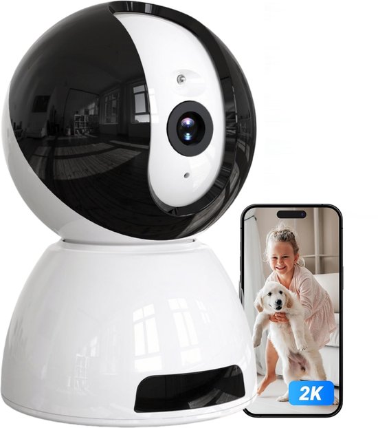 Beveiligingscamera Binnen - 2K Pan & Tilt - Indoor Cam - Binnencamera - Huisdiercamera - Nachtzicht - Bewegings- en geluidsdetectie - Tweerichtingsaudio - Beveiligingscamera Met WiFi en App – - Compatibel met Amazon Alexa
