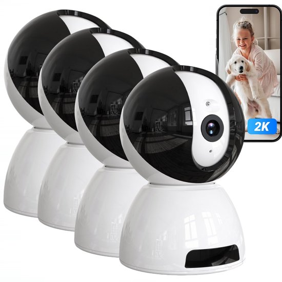 Beveiligingscamera Binnen - 6MP Pan & Tilt - Indoor Cam - Binnencamera - Huisdiercamera - Nachtzicht - Bewegings- en geluidsdetectie - Tweerichtingsaudio - Beveiligingscamera Met WiFi en App – Wit - 4PC