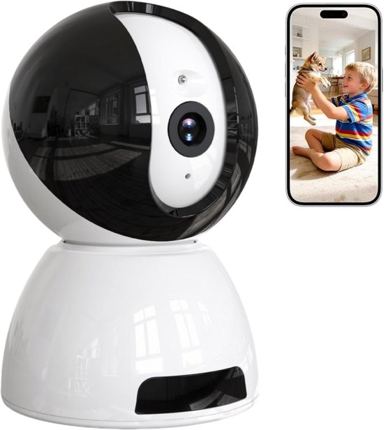 Beveiligingscamera Binnen - 6MP Pan & Tilt - Indoor Cam - Binnencamera - Huisdiercamera - Nachtzicht - Bewegings- en geluidsdetectie - Tweerichtingsaudio - Beveiligingscamera Met WiFi en App – Wit