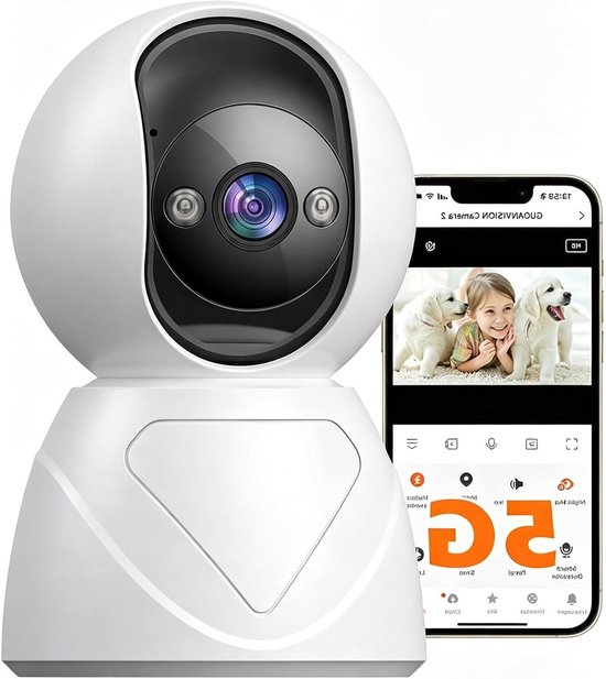 Beveiligingscamera Binnen - Huisdier Camera - Huisbewaking Thuis - 360 Graden Rotatie - 3MP UHD - Wit