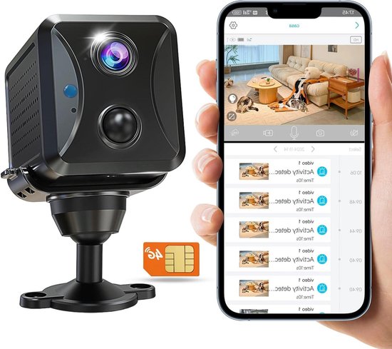 Beveiligingscamera Binnen - Mini Camera - Thuisbewaking - 4G LTE Simkaart - 160 Graden Hoek - Zwart