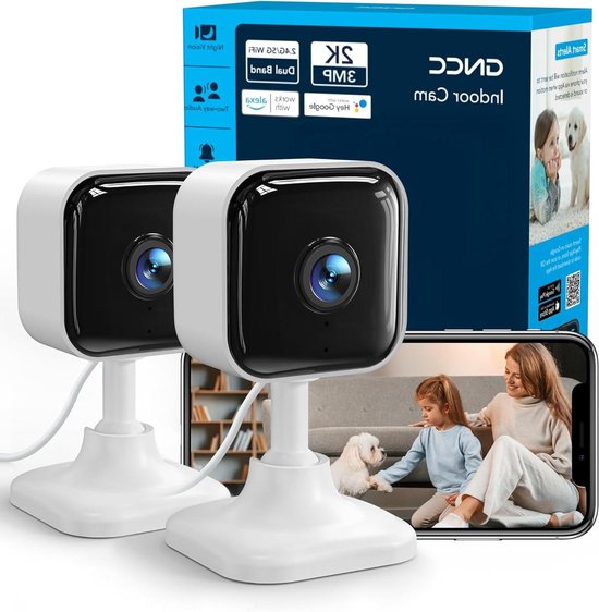 Beveiligingscamera Binnen - WiFi Camera - Huis Bewaken - 2K HD Nachtzicht - 2 Verpakkingen - Wit