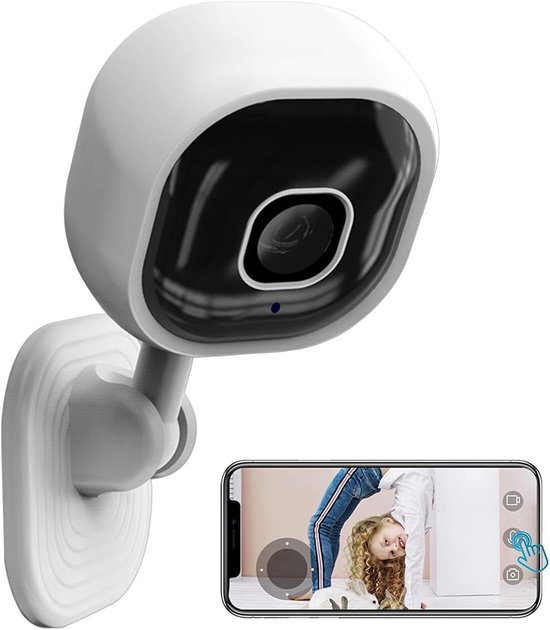 Beveiligingscamera Binnen - Wifi Monitor Camera - Huisbewaking Nachtzicht - 1080P HD Resolutie - 4.5x4.5x8.5 cm - Wit van Merkloos