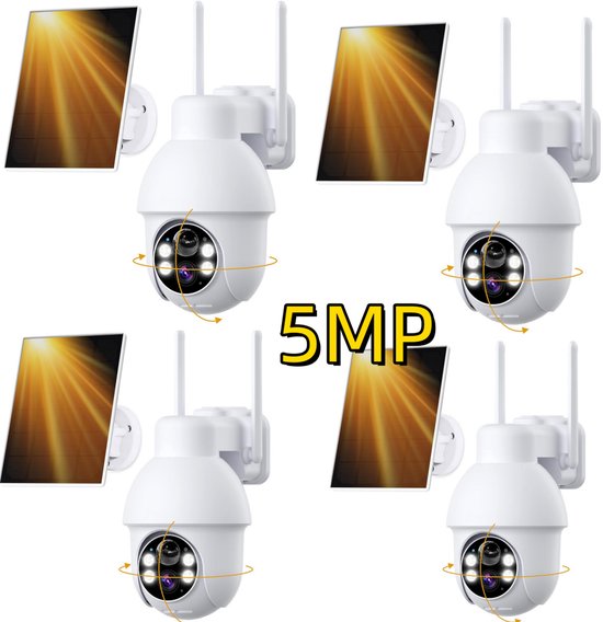 Beveiligingscamera Buiten – 5MP Ultra HD - Camerabewaking - Bewakingscamera Voor Buiten - Buitencamera - Buiten Camera Met Nachtzicht - Met WiFi en APP - Incl. Zonnepaneel - 4Stuks van Merkloos
