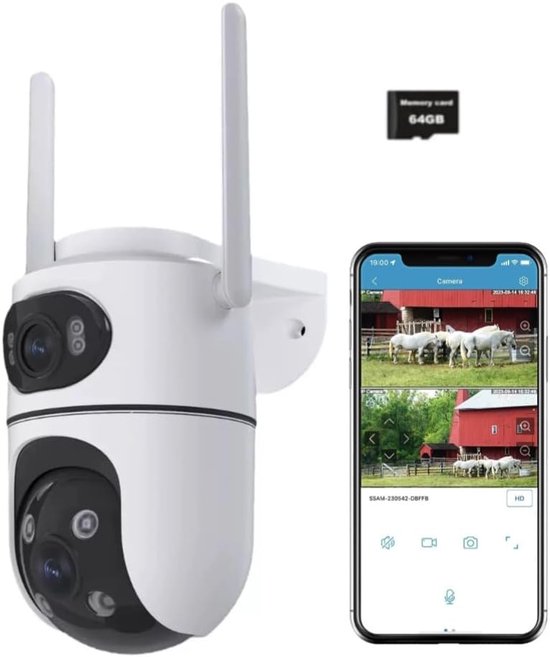 Beveiligingscamera Buiten - PTZ Camera Wifi - Huis Beveiligen - Dubbele Lens 360 - 30m Nachtzicht - Wit van Merkloos