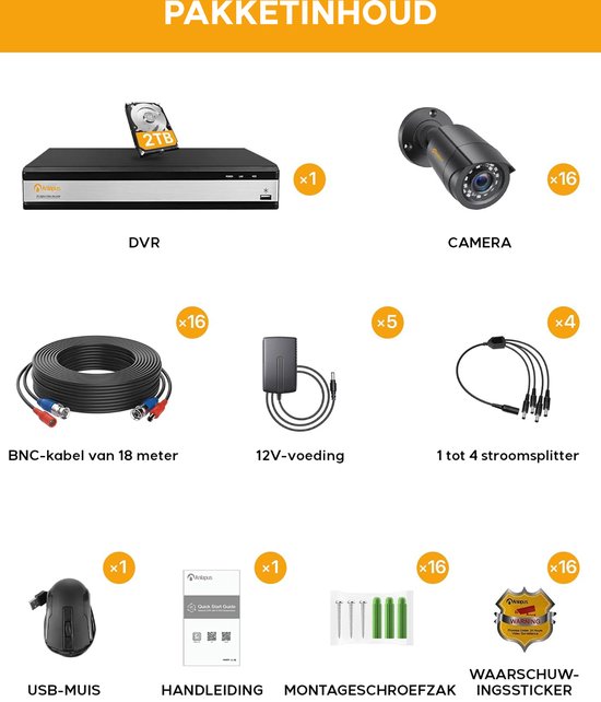 Beveiligingscamera Buiten - Set van 16 - Wifi Camera Set - 2TB Harde Schijf - Home Security Camera Systeem - Nachtzicht van Foscam