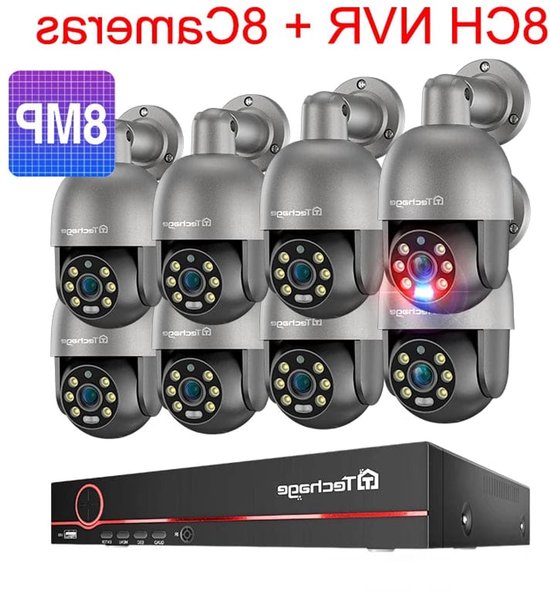 Beveiligingscamera – Camerabewaking – Bewakingscamera – Buitencamera – IP Camera – 8CH 4K POE Systeem – PTZ met AI Bewegingsdetectie en Tweeweg Audio