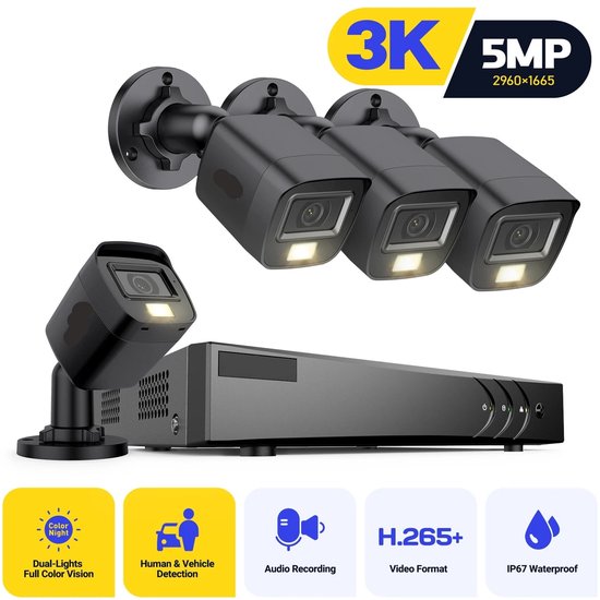 Beveiligingscamera - Camerabewaking - Buiten Camera met Nachtzicht - CCTV Set - 5-in-1 - 8CH - 5MP Lite - Waterdichte Camera's - Ingebouwde Microfoon - Bewegingsdetectie - 3K Image Sensor van Denver