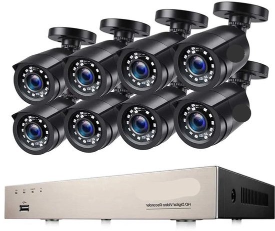 Beveiligingscamera - Camerabewaking - Draadloze Camera - Buiten Camera met Nachtzicht - 1080P Full HD - IP66 Weerbestendig - 8 Stuks Bullet Outdoor & Indoor - H.265+ – 8 Kanaals - Zwart