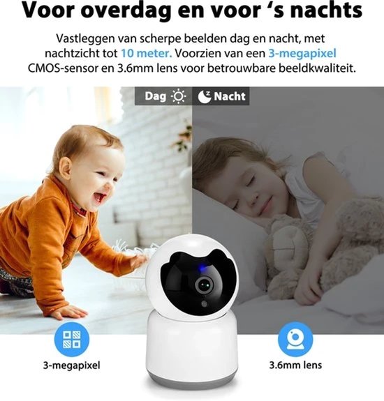 Beveiligingscamera , Camerabewaking , Wifi en 64GB SD , Wit , 1080p , nachtzicht, 360° kijkhoek , Beveiligingscamera bewegingsdetectie en meldingen, Geïntegreerd akoestisch en helder alarm van Merkloos