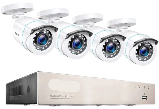 Beveiligingscamera - Draadloze Camera - Camerabewaking - Buiten Camera met Nachtzicht - 1080P Full HD - 4 Stuks Bullet Outdoor & Indoor - IP66 Weerbestendig - H.265+ – 8 Kanaals - Wit van ANRAN