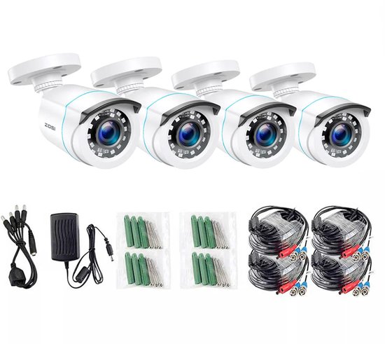 Beveiligingscamera - Draadloze Camera - Camerabewaking - Buiten Camera met Nachtzicht - 1080P Full HD - 4 Stuks Bullet Outdoor & Indoor - IP66 Weerbestendig - Wit van Merkloos