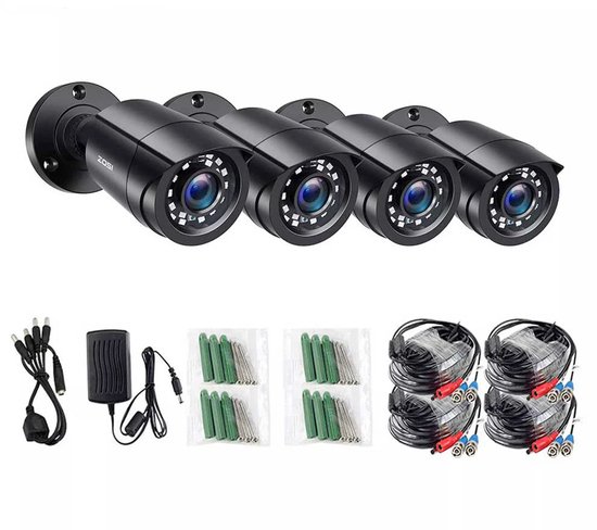 Beveiligingscamera - Draadloze Camera - Camerabewaking - Buiten Camera met Nachtzicht - 1080P Full HD - 4 Stuks Bullet Outdoor & Indoor - IP66 Weerbestendig - Zwart van Merkloos