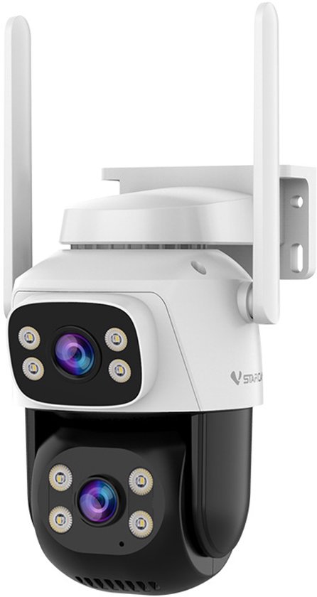 Beveiligingscamera Dual lens - buiten - Nachtzicht - WiFi Bewakingscamera - Tweerichtingsspraak - PTZ Draaibaar - IP66 Waterdicht - Draadloos -Wit