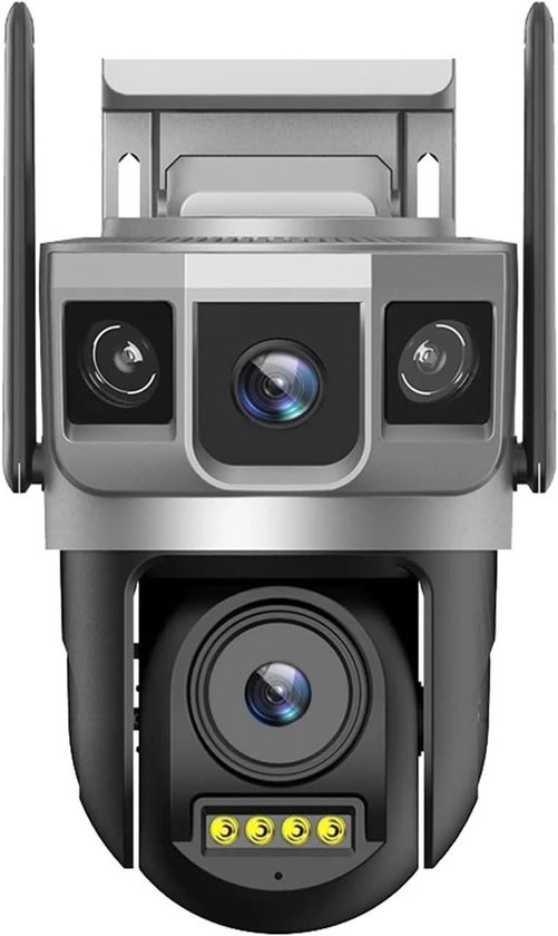 Beveiligingscamera Dubbele Lens - IP Camera WiFi - Thuisbewaking Buiten - Driemaal Scherm Weergave - 4MP 6K Resolutie - Zwart