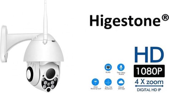 Beveiligingscamera | Full HD | 1080 P | Pan/Tilt | Infrarood Camera | 4x Digital Zoom | Surveillance Camera | Veilig Wonen | Wit | Higestone van Higestone