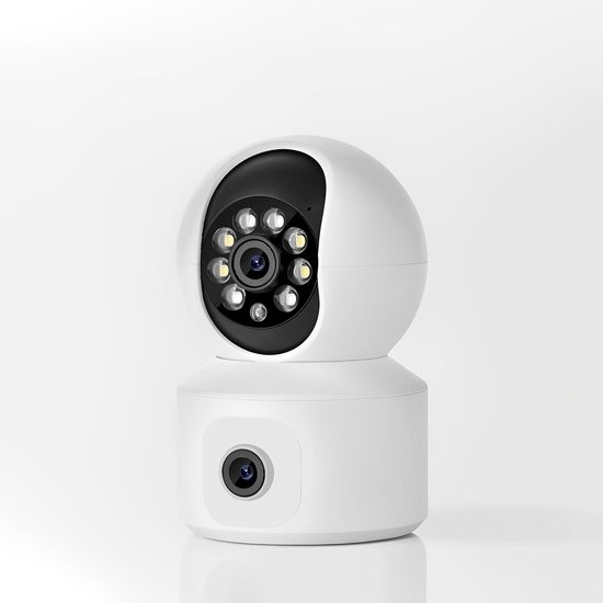 Beveiligingscamera met Dubbele Lens - Binnencamera Wifi - Huisbewaking Huisdieren - 360 Graden PTZ Rotatie