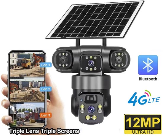 Beveiligingscamera met Zonne-energie - Draadloze Buitencamera met 360° Bewegingsdetectie - Kleurnachtzicht en Tegenlicht - Opgeladen met 8000mAh Accu voor Thuis of Kantoor - 4G