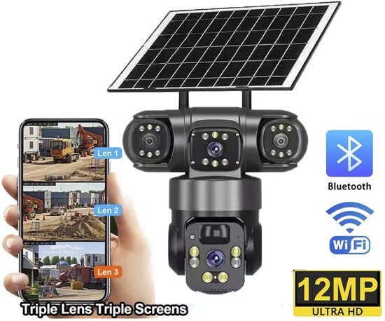 Beveiligingscamera met Zonne-energie - Draadloze Buitencamera met 360° Bewegingsdetectie - Kleurnachtzicht en Tegenlicht - Opgeladen met 8000mAh Accu voor Thuis of Kantoor - Wifi