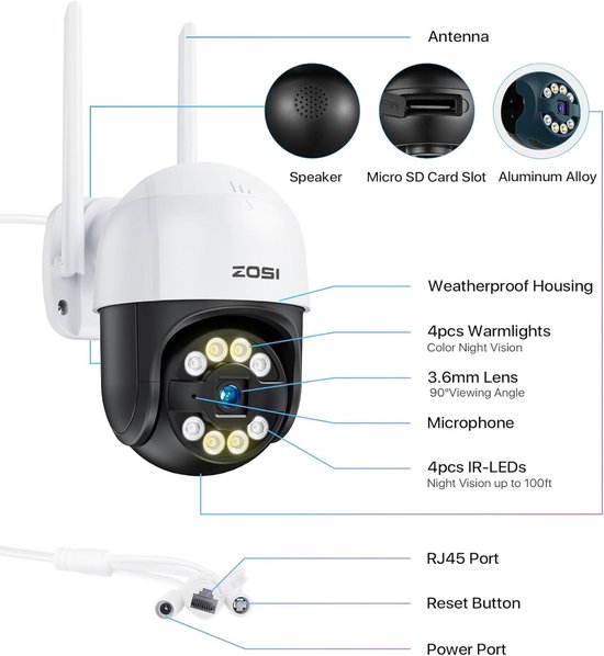 Beveiligingscamera Pan & Tilt Buiten WiFi Stekker-in Voeding 355°/140° Draaibaar 1080P WiFi IP Camera Buiten Persoons-/Voertuigdetectie Nachtzicht in Kleur 2-Weg Audio van Imou