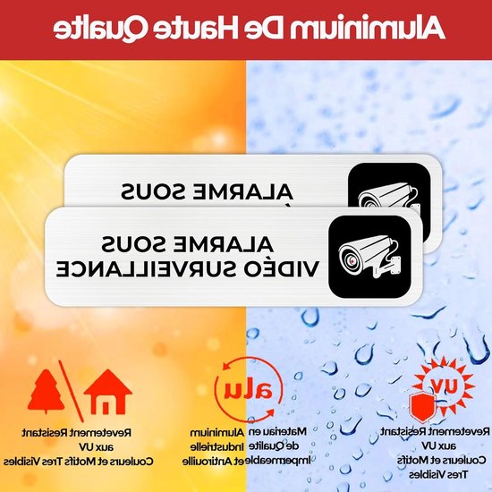 Beveiligingscamera Paneel Set, 2 Stuks voor Privéterrein, 19 × 5 cm, Geschikt voor Binnen/Buiten, Aluminium, Video Bewaking, Alarm Systeem, Stickers Inbegrepen