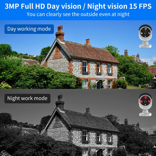 Beveiligingscamera Set - 3MP WiFi Bullet Camera - IR Nachtzicht - Draadloos CCTV Surveillance Systeem - 10CH NVR Recorder