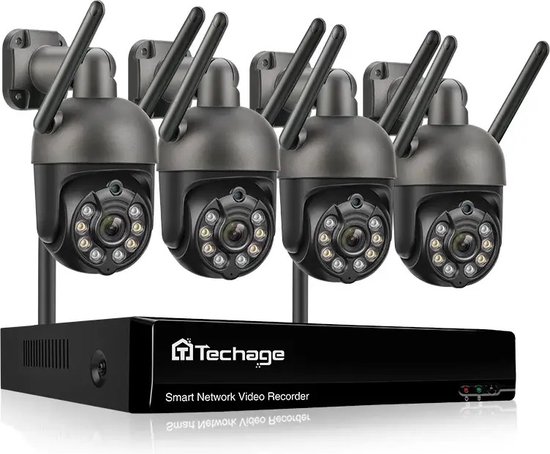 Beveiligingscamera Set - 4 Camera's - Draadloos Verbinding - Camerabewakingssysteem - 3TB - Twee-weg audio - Grote Opslag van Blokker