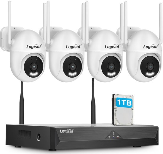 Beveiligingscamera Set 5MP PTZ - 360 Graden Zicht - 1TB Opslag - Kleurennachtzicht - Buiten Gebruik