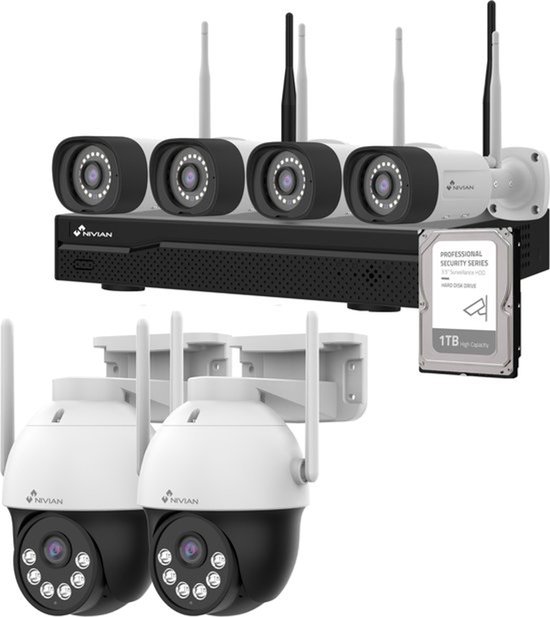 Beveiligingscamera Set 6 Camera's - 2K SuperHD Resolutie - 1 TB Opslag - Draadloos - Nachtzicht En AI Detectie