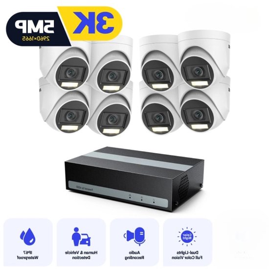 Beveiligingscamera Set 8 Kanaals – CCTV Cameras – Surveillance Cameras – Bewakingsset – Camerabewaking – 5MP Resolutie – 4 TB Ingebouwde SSD Opslag