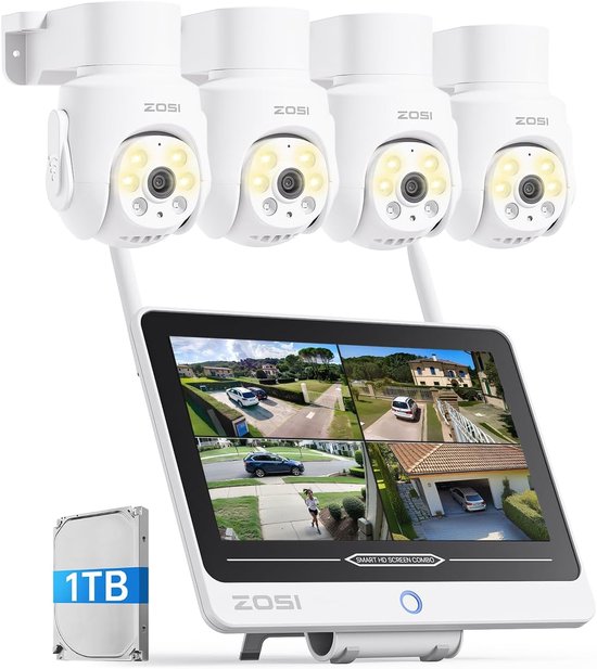 Beveiligingscamera Set - WIFI Camera Systeem - Huisbewaking - Alles-in-één Monitor - 12 Inch Scherm - Wit