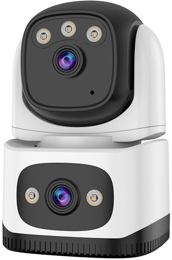 Beveiligingscamera voor binnen, dubbele camera's,270°-camera, babyfoon, huisdiercamera, detectie van mens/huisdier, AI-tracking, nachtzicht in kleur（Met 32G geheugenkaart） van Merkloos