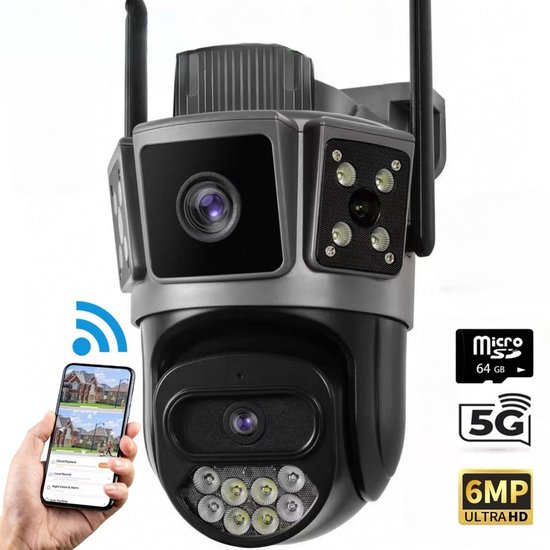 Beveiligingscamera Voor Buiten en Binnen - Buiten Camera met Nachtzicht - Dubbele Lens 6MP - 360° Dekking - Met 2.4G & 5G WiFi en APP - Bewegingsdetectie en alarm - Tweerichtingsgesprek - Camerabewaking van Foscam