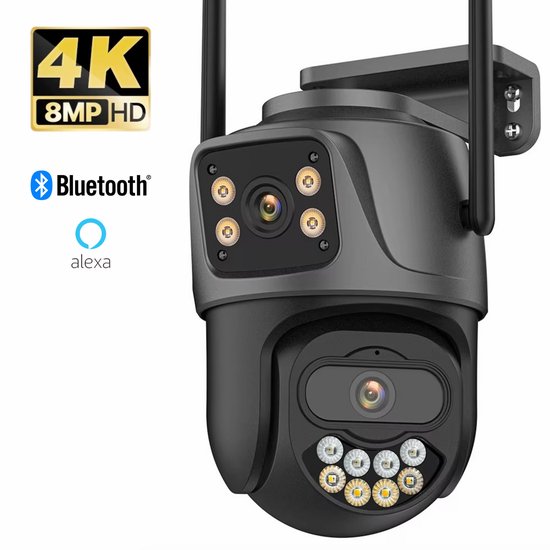 Beveiligingscamera voor Buiten met AI tracking en 4K 8 MegaPixel - Draadloos - Incl. 64GB SD - Wifi - Inclusief App - Camera met Nachtzicht - Camerabewaking - Bewakingscamera voor Buiten - Zwart van Merkloos