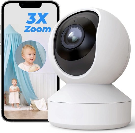 Beveiligingscamera - Wifi-beveiligingscamera - Baby Camerabewaking - Draadloos - voor Binnen - 2.4 & 5GHz - CCTV-camera - met AI-detectie van Mens - Huisdier - Automatisch Volgen - 3x Optische Zoom - Oudere Huisdieren - Tweerichtingsgeluid - Wit van DODOSOUL