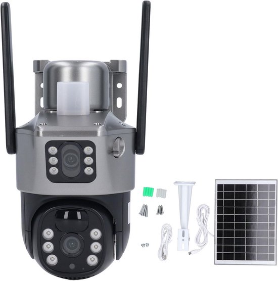 Beveiligingscamera Zonne-energie - Buiten Camera - Huis Bewaken - HD Nachtzicht Kleur - 20W Zonnepaneel - Wit