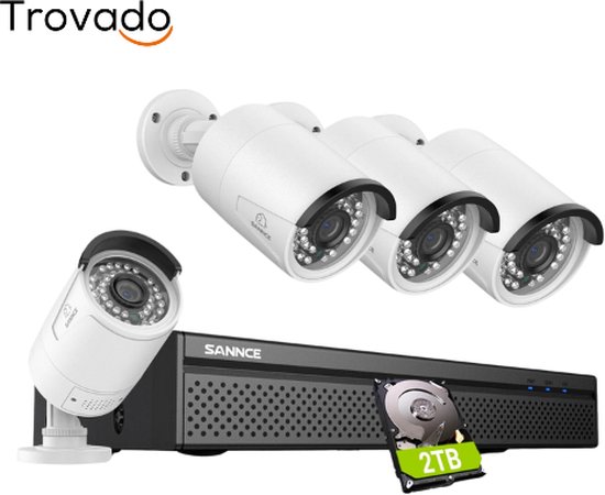 Beveiligingscamerasysteem - 10CH 1080P 8MP - Buiten - Bewakingscamera - 2TB geheugen - Beveiligingscamera - Bewakingscamerasysteem - 4 stuk - Wit van Zosi