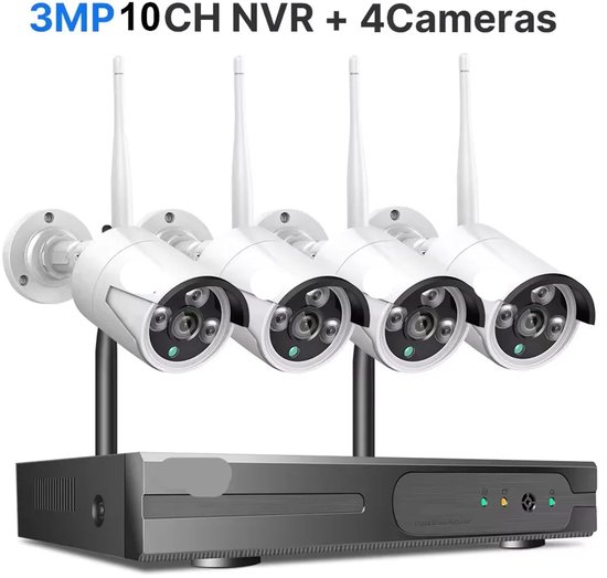 Beveiligingscamerasysteem - 3MP Camera - 10-Kanaals - Openlucht - Buiten - CCTV camerasysteem - IP66 Waterdichte - Bewakingscamera - Beveiligingscamera - Wifi Camera Set - met IR Nachtzicht - Wit van Merkloos
