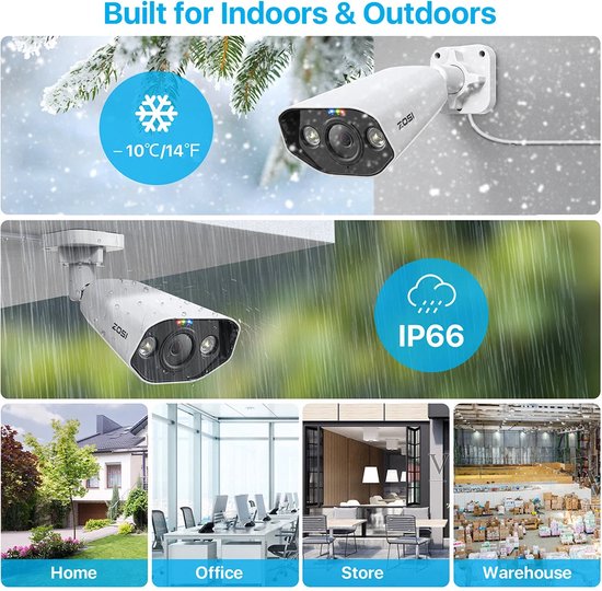 Beveiligingscamerasysteem - 5MP 1080p - Buiten - Bewakingscamera - Beveiligingscamera - Beveiligingscamerasysteem - 2 stuk - IP66 - Wit van Merkloos