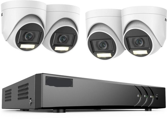 Beveiligingscamerasysteem - 5MP Camera - 8-Kanaals - Openlucht - Buiten - CCTV camerasysteem - IP67 Waterdichte - Bewakingscamera - Beveiligingscamera - Dual Light PIR Detectie – H.265+ DVR Recorder - met 4TB HDD - 4 stuk - Wit van Mland.