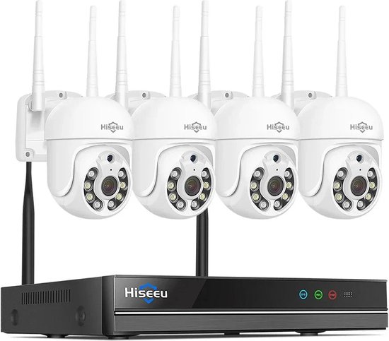 Beveiligingscamerasysteem - 8CH - 3MP - PTZ-Systeem - Openlucht - Bewakingscamera - AI-menselijke detectie - Beveiligingscamera - Beveiligingscamerasysteem - Alexa - NTSC,PAL - 4 stuks - Wit van Merkloos