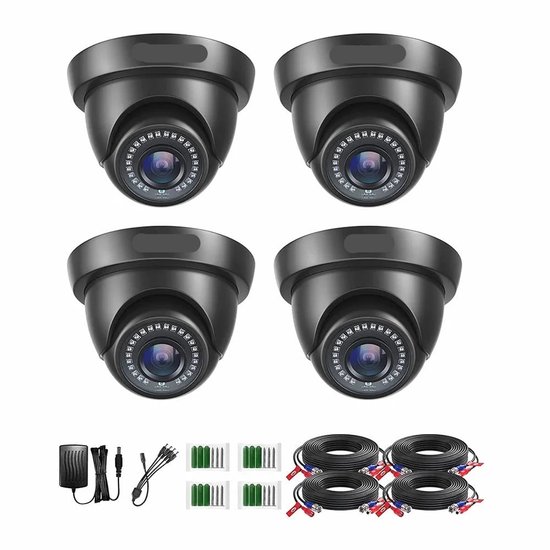 Beveiligingscamerasysteem - CCTV Camerasysteem - 2MP HD - 1080P Camera - Openlucht- IP66 Waterdichte - Bewakingscamera - Beveiligingscamera - Dome CCTV Camera Set voor Binnen en Buiten – Compatibel met HD-TVI en DVR Systeem - 4 Stuks - Zwart van Eminent