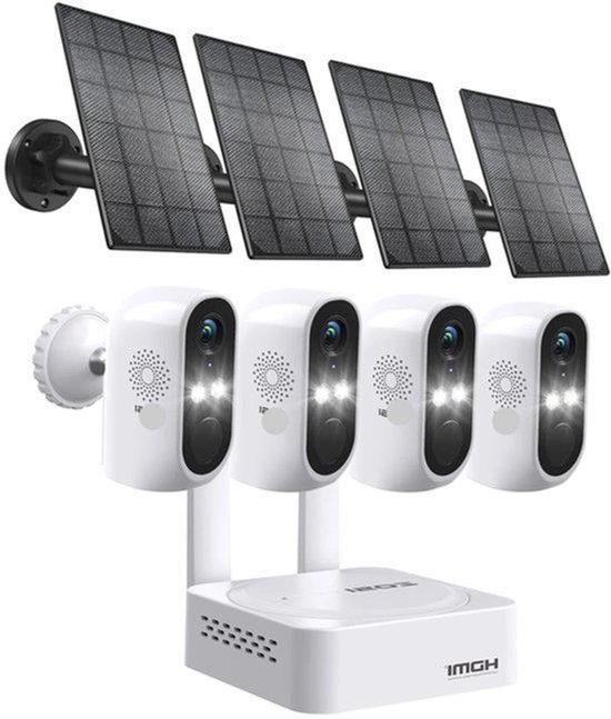 Beveiligingscamerasysteem - Draadloze Camera - Camerabewaking - 8 Kanaals NVR - 3MP Camera’s - Buiten Gebruik - Nachtzicht & Audio - 4 Camera's - 4x Op Zonne-energie