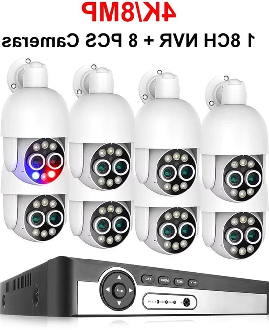 Beveiligingssysteem 8 Kanaals – Camerasysteem – 4K CCTV – Surveillance Kit – Veiligheidssysteem – AI Mensdetectie – Dual-Lens 8MP 4K Camera’s - 8 Stuks - 4TB van Merkloos