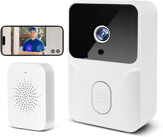 Beveiligingsvideo deurbel | Draadloze deurbelcamera met 1080p HD - 2.4GHz WiFi videodeurbel - tweerichtingsgesprek, nachtzicht, op batterijen, eenvoudige installatie, ondersteunt cloudopslag - Wit